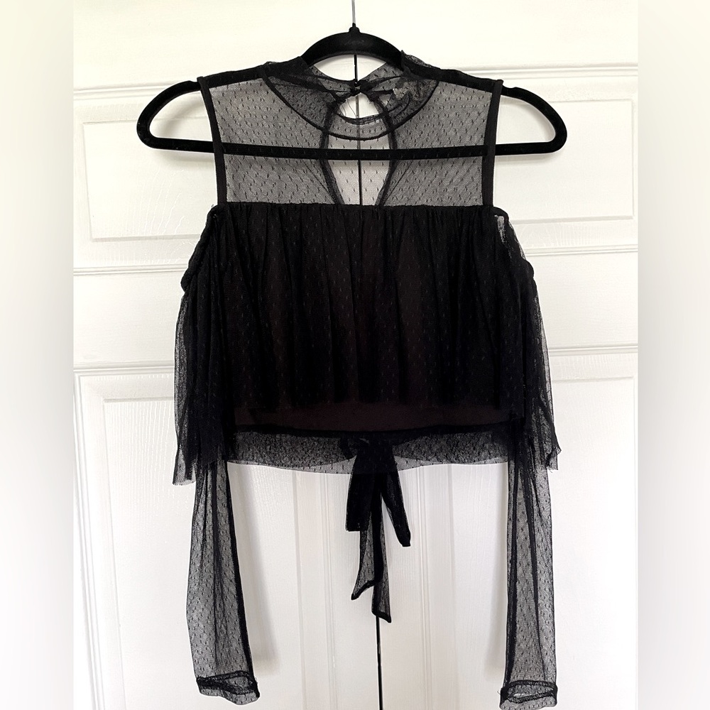 Dance & Marvel Black Sheer Cropped Long Sleeve Top
